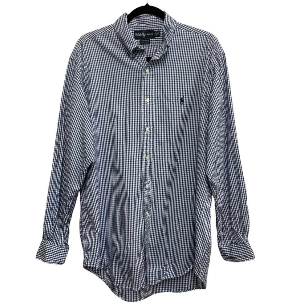 Ralph Lauren Yarmouth Blue Gingham Button Up Shirt 16 34/35
